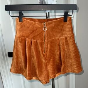 70s Style Orange Velvet Shorts with Zipper size small